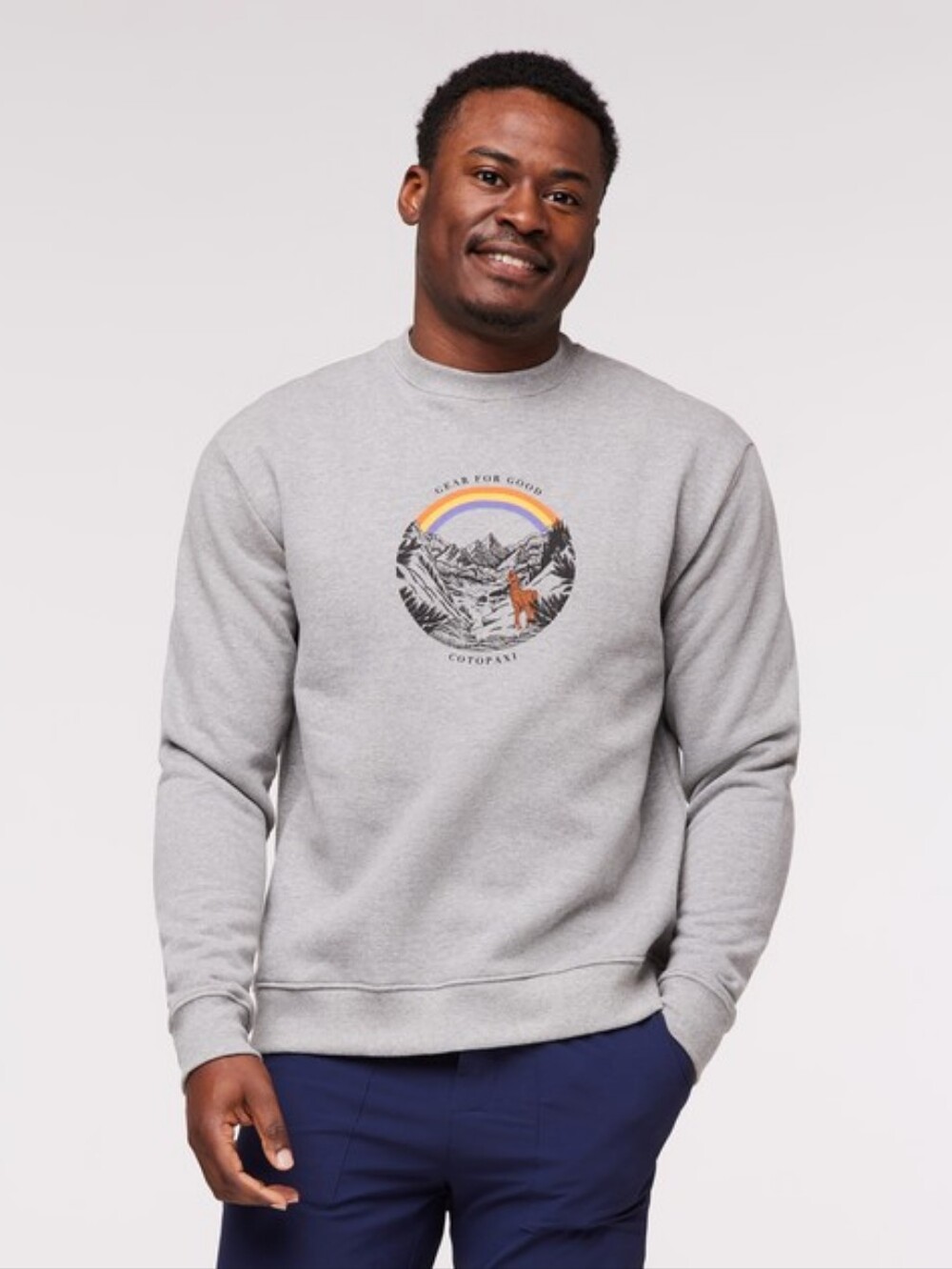 Cotopaxi Traveling Llama Crew Sweatshirt Men's heather gray graphic size XL